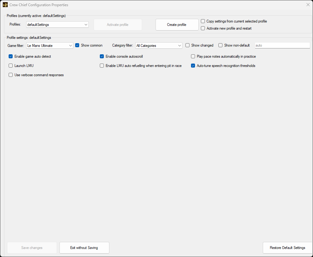 A screenshot of the Crew Chief settings highlighting how to auto-detect your game when it starts