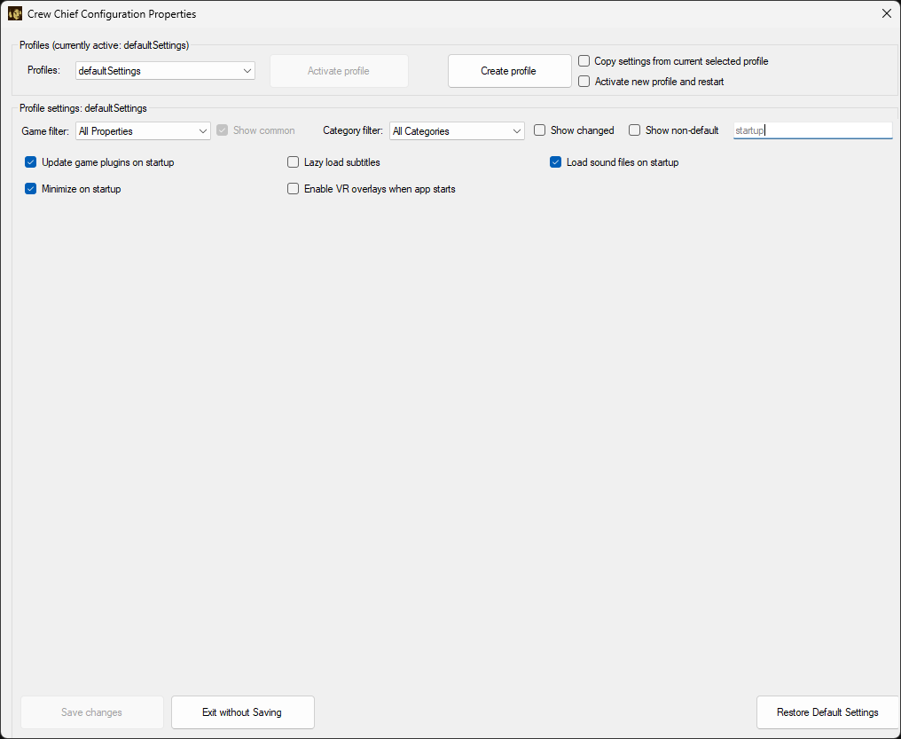 A screenshot of the Crew Chief settings highlighting how to minimize on startup
